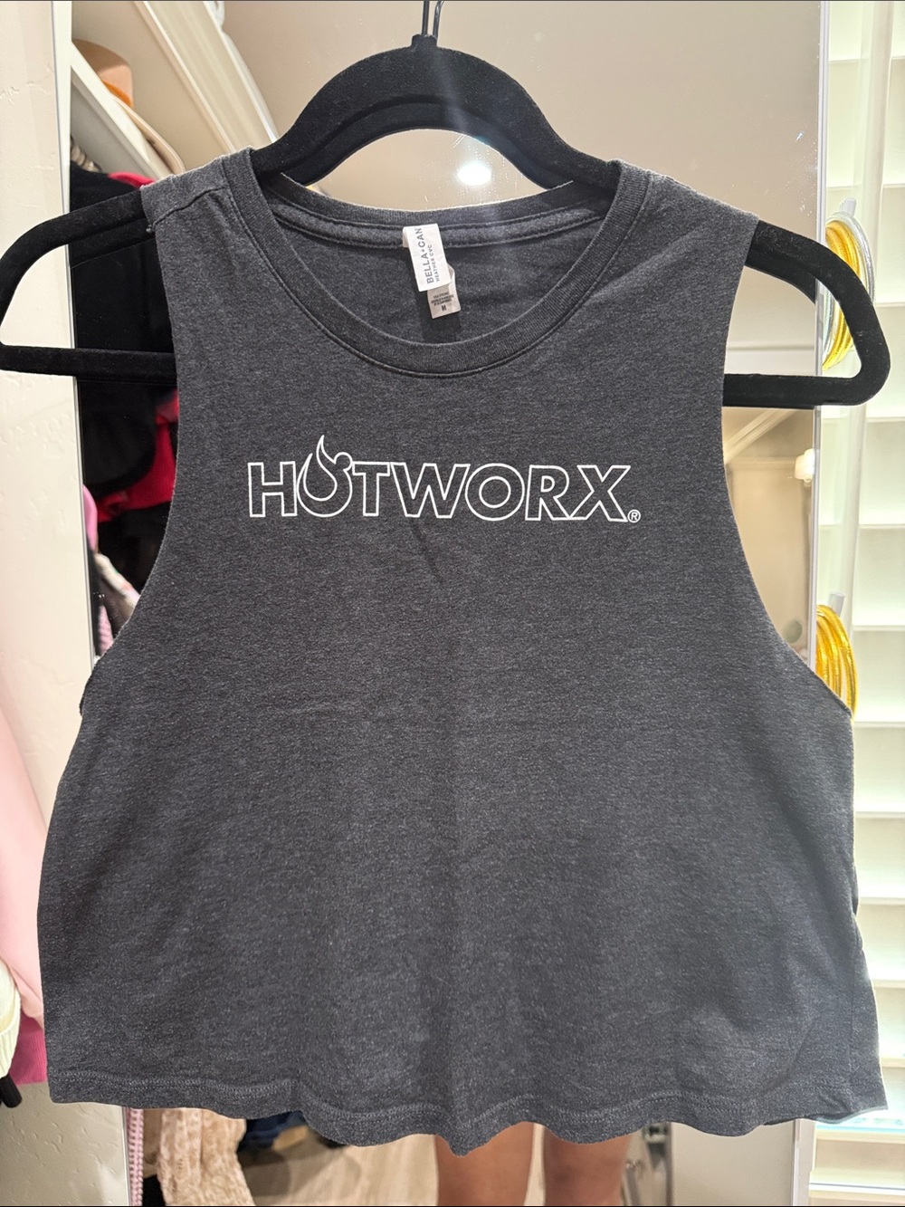 HOTWORX Women's Grey Cropped Muscle Tee - Logo Front